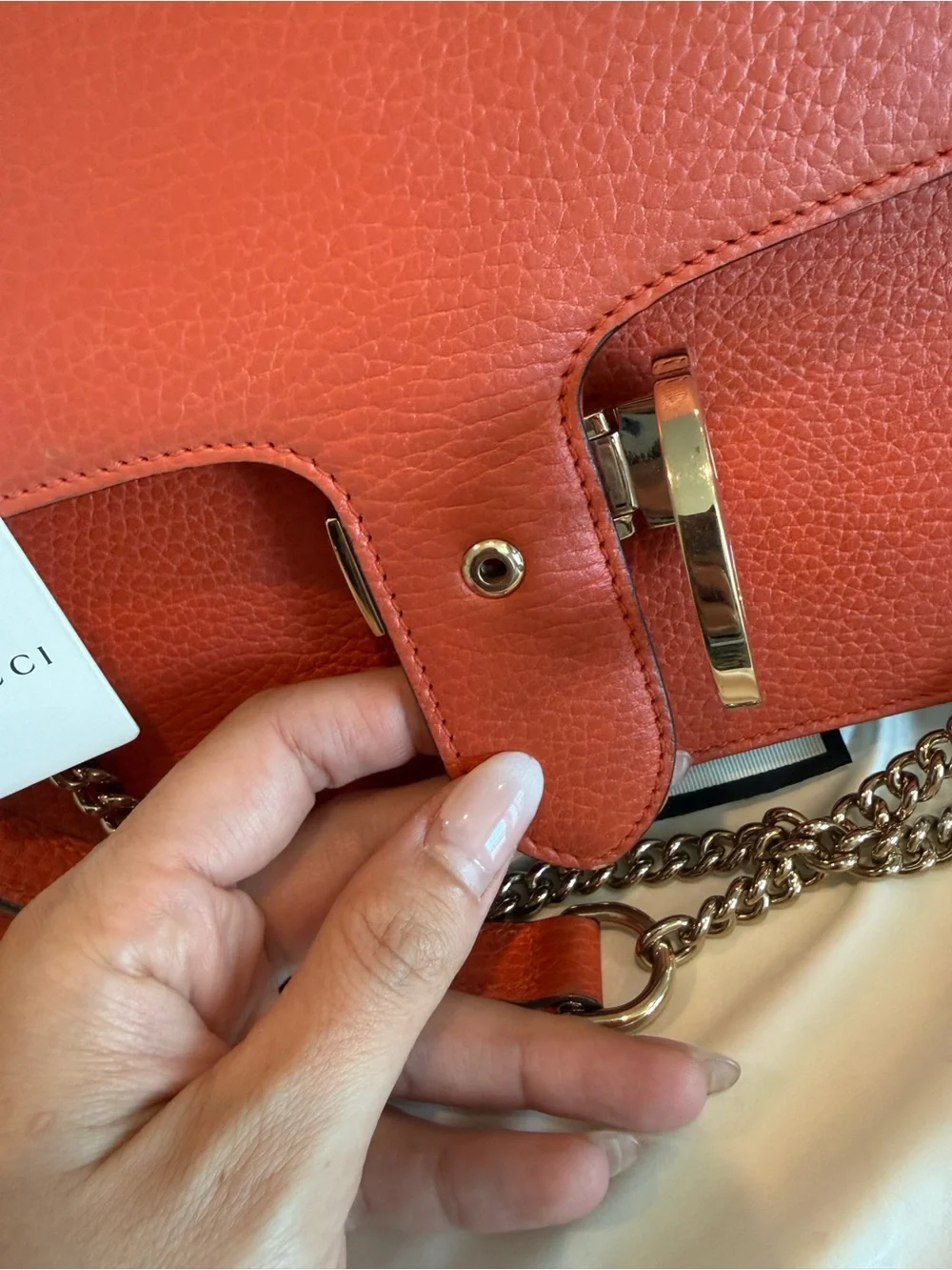 Gucci Coral Leather Chain Shoulder Bag with Gold Hardware